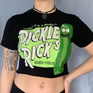 Rick and Morty Pickle Rick graphic crop top from Hot Topic